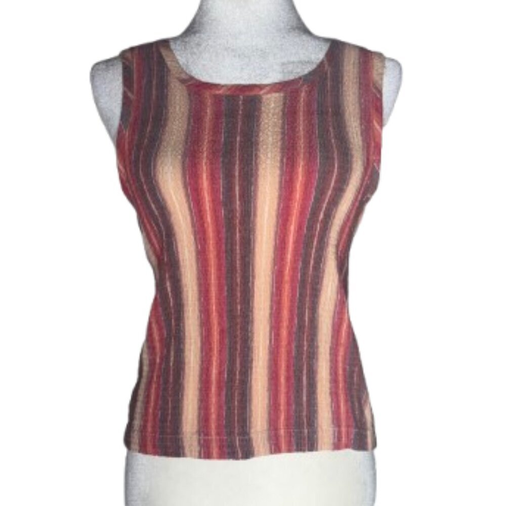 Lemon Grass Women's Cottage Core Cotton Sleeveless Crinkle Striped Top X-Large